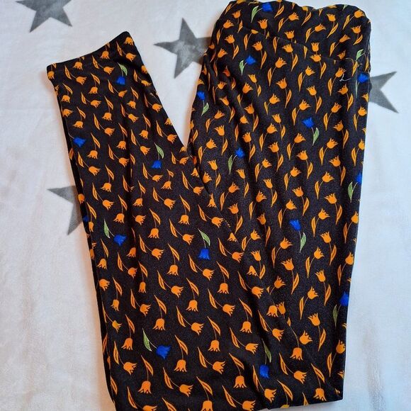 LuLaRoe‎ Leggings Yellow And Blue Flowers Print Soft Stretchy Spring - Picture 1 of 8